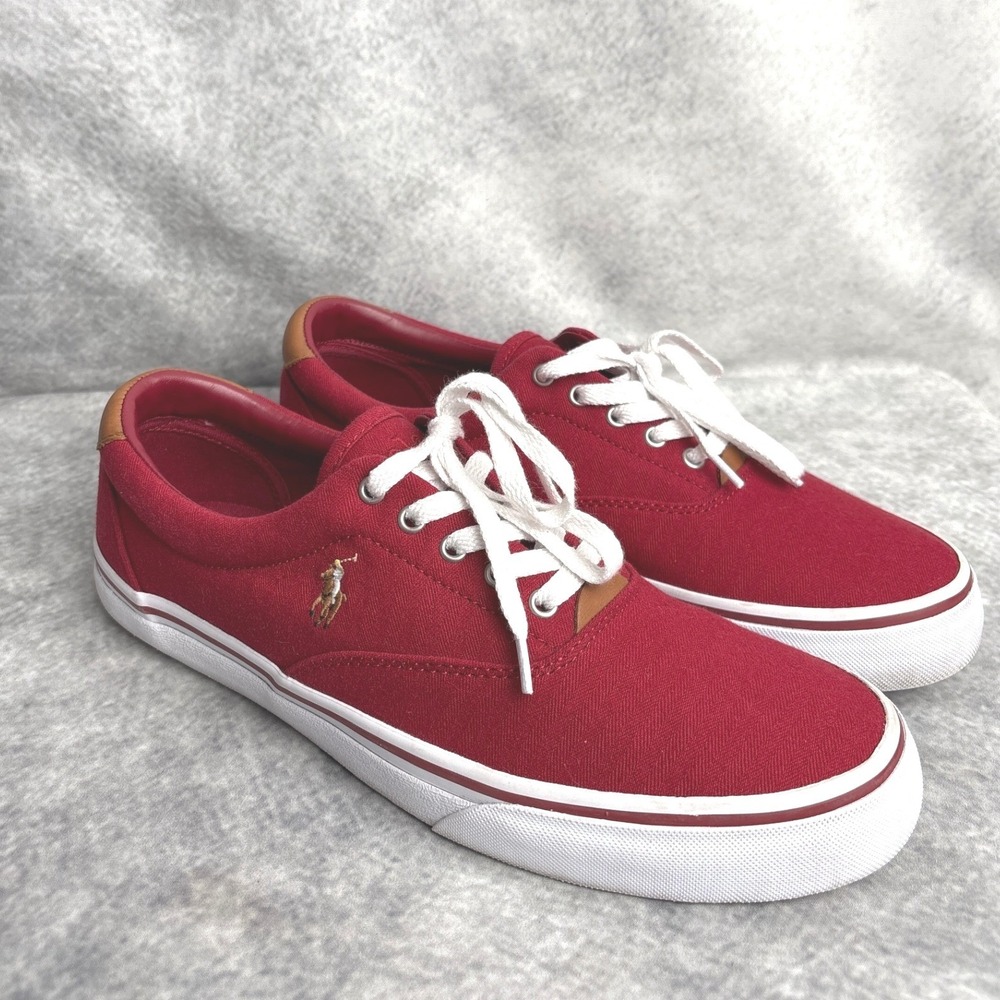 Polo Ralph Lauren Thorton Canvas Low-Top Casual Sneakers Red Herringbone 10.5D